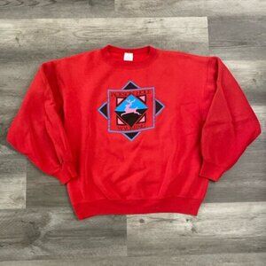 RARE VTG Pannill Jackson Hole Wyoming Graphic Sweatshirt Red Crew USA 80s XL